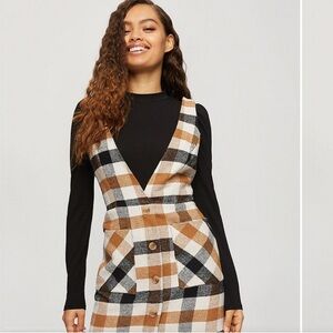 Miss Selfridge Camel Check Pinafore Dress Jumper Petite XS UK 8 US 4